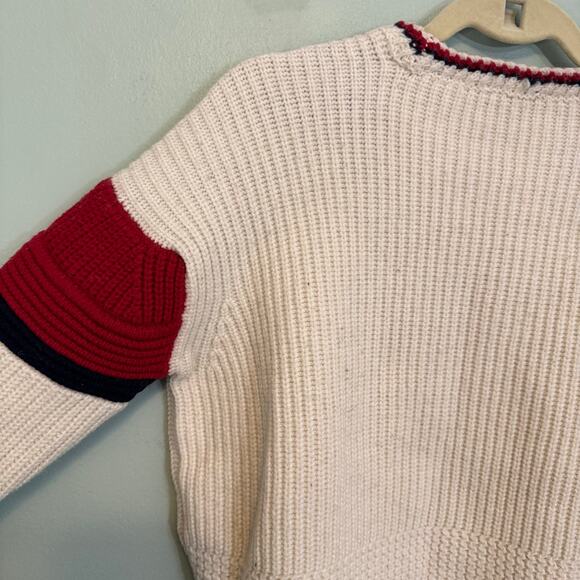 Maje Sweater Womens 2 Cream Red Black Striped Pullover Knitted Jumper Wool Blend - Picture 8 of 8